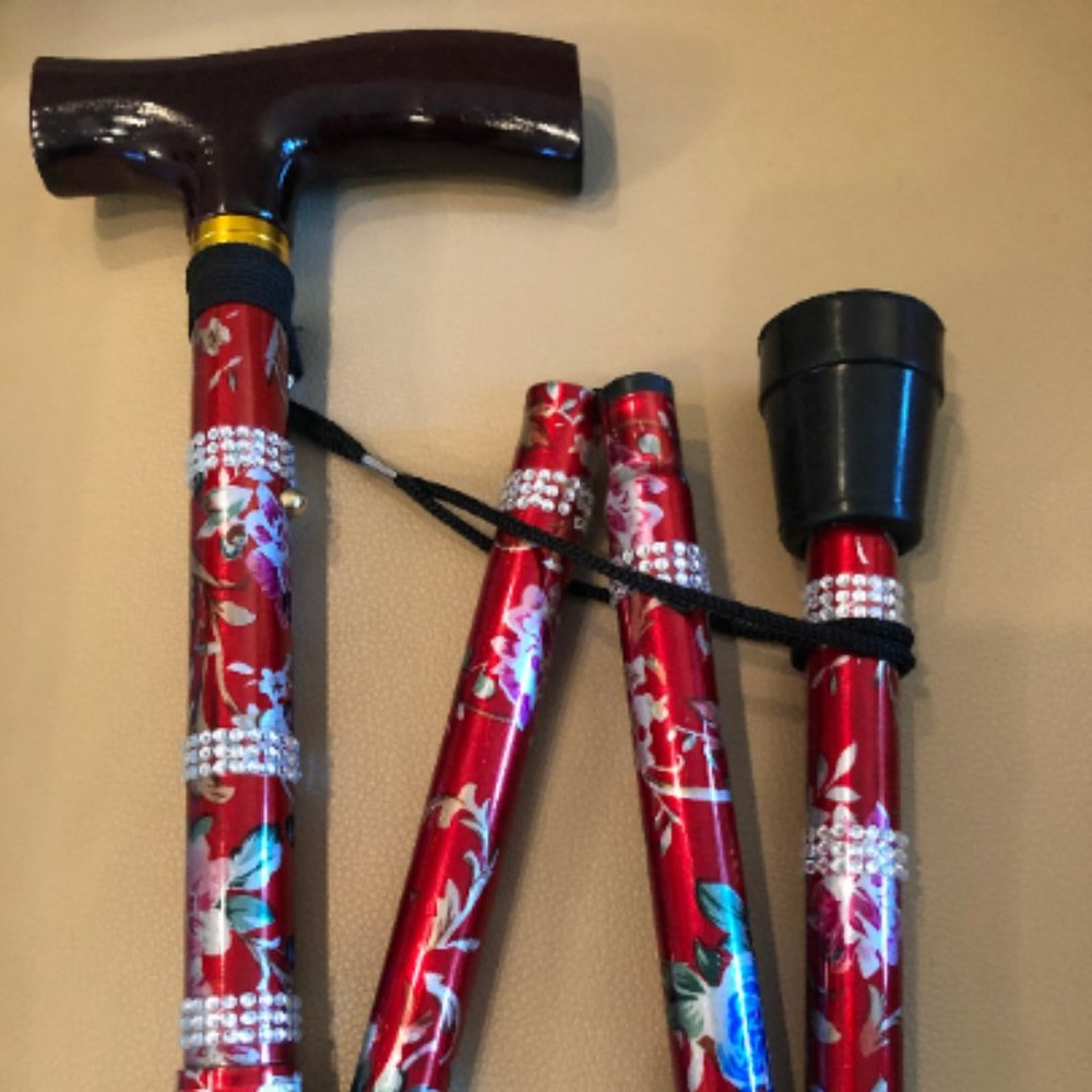 Red Floral Gem Cane